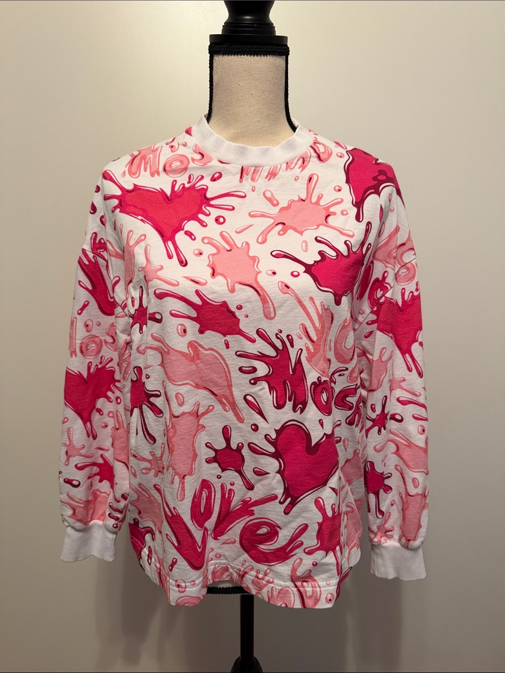 Love Moschino cotton long sleeve top with Pink Splash Print